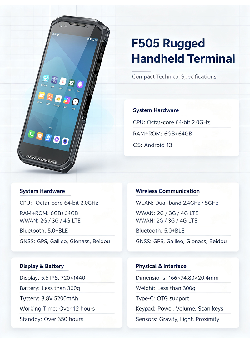 Handheld PDA F505 – Android 13 Full Screen Mobile Data Collection Terminal(图3)